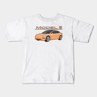 The Model 3 Car electric vehicle Gold orange Kids T-Shirt